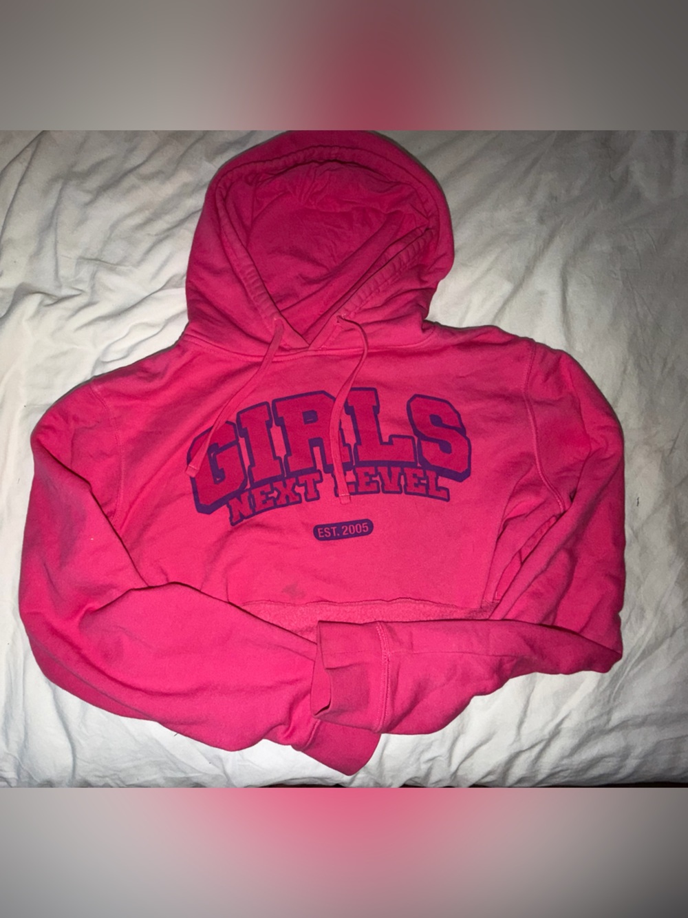 Girls Next Level podcast cropped Hot Pink Hoodie with Logo